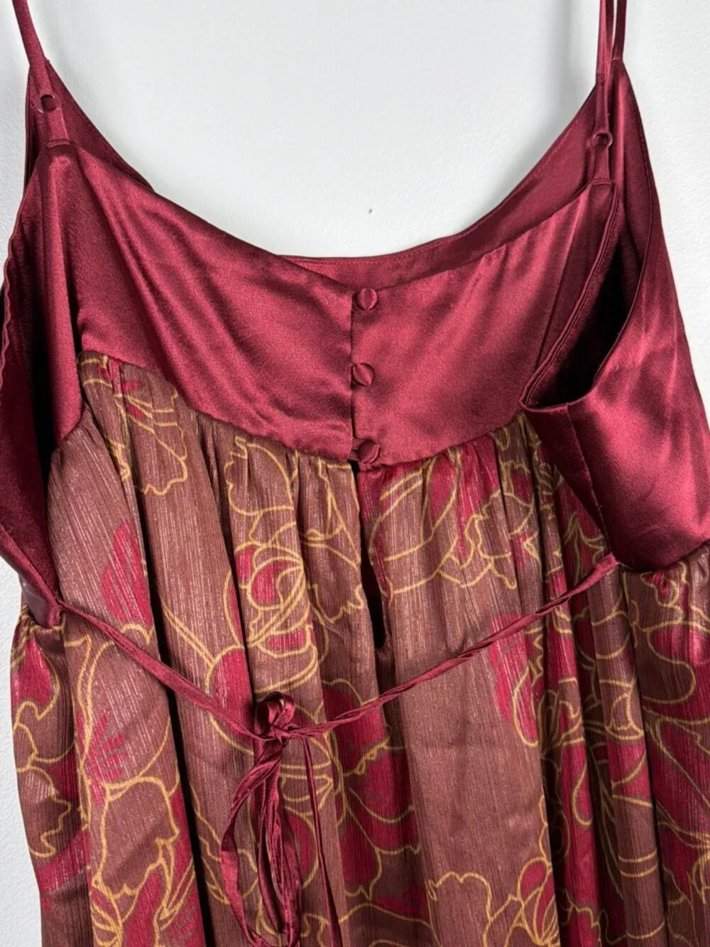 VTG Y2K Cabernet Maxi Slip Dress Womens XL Satin Silky Baby Maroon Floral Boho - Picture 7 of 9